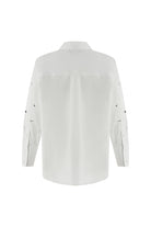 Exquise-Metal Pullu Düğmeli Uzun Kol Oversize Ekru Gömlek-GÖMLEK-9-Milagron.com