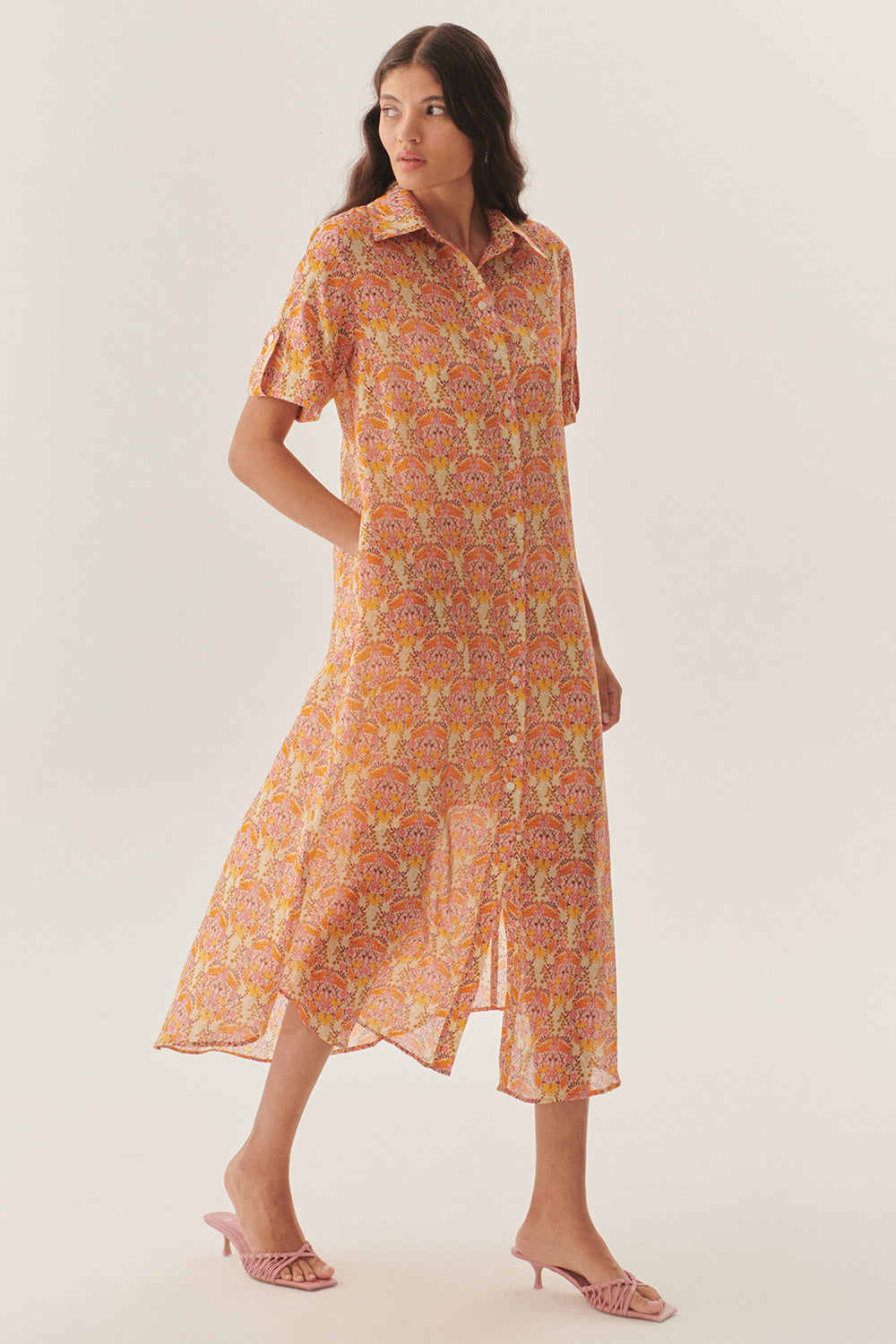 Exquise-Midi Boy çiçek Desenli Gömlek Elbise-ELBİSE-2-Milagron.com