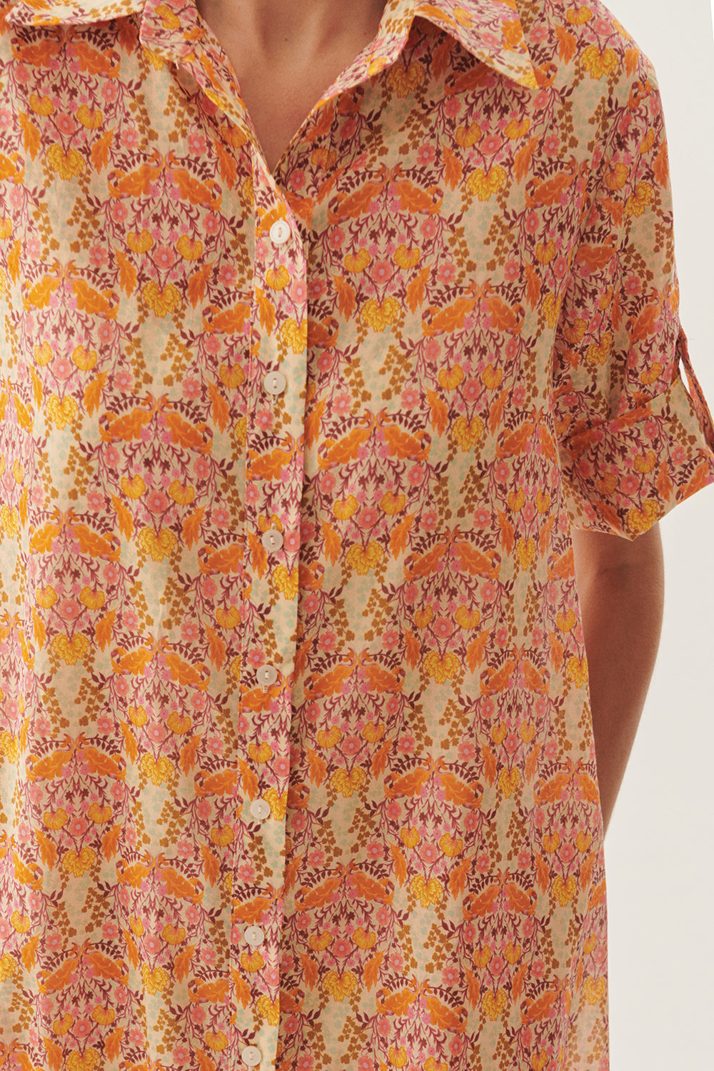 Exquise-Midi Boy çiçek Desenli Gömlek Elbise-ELBİSE-5-Milagron.com