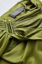 Omuzları Açık Metal Tokalı Slim Fit Örme Haki Bluz