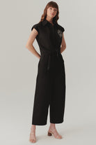 Exquise-Orta Bel Pamuklu Kumaş Bol Kesim Kısa Paça Siyah Pantolon-Pantolon-2-Milagron.com