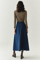 Exquise-Pamuklu Cepli Denim Regular Midi İndigo Etek-ETEK-5-Milagron.com