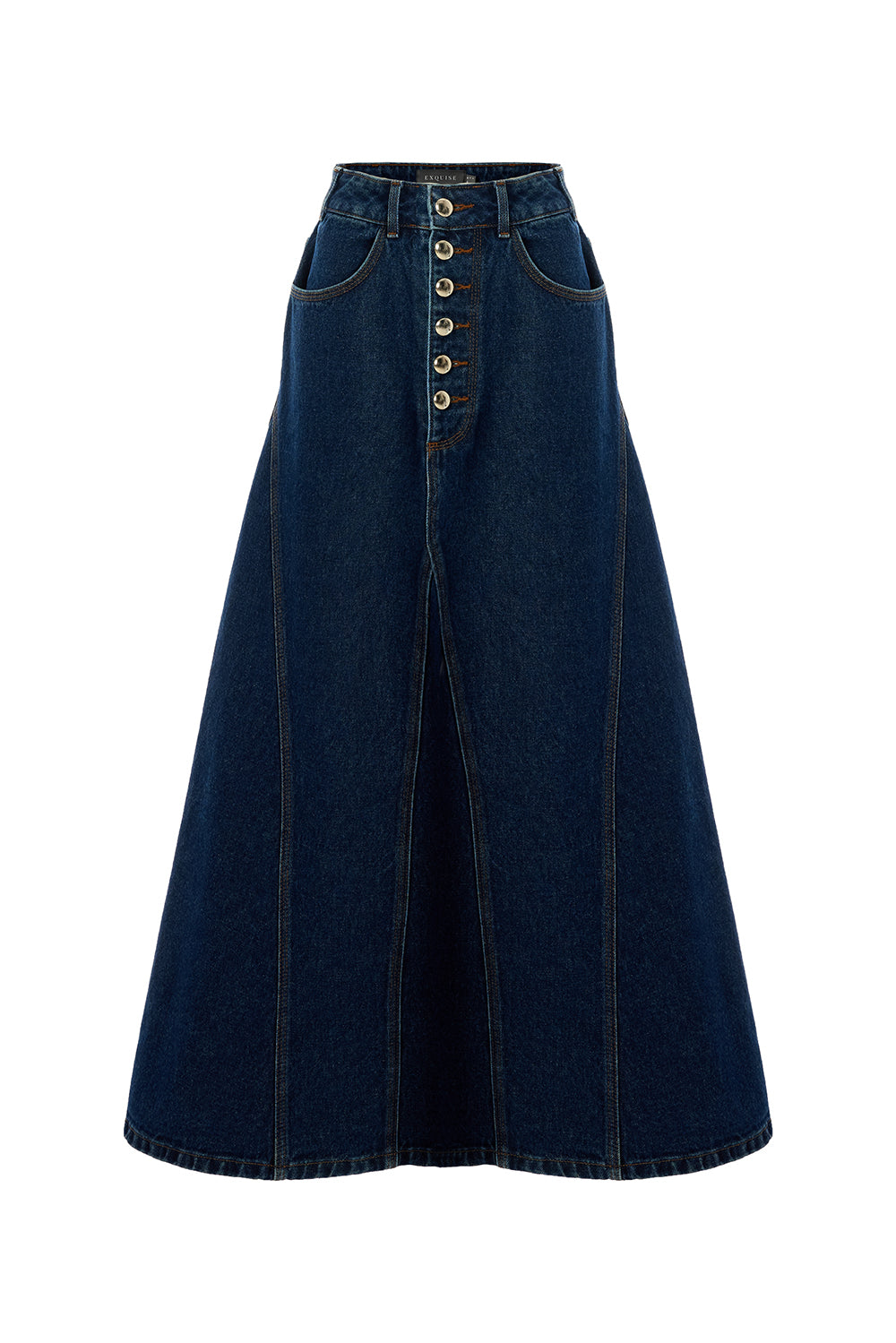 Exquise-Pamuklu Cepli Denim Regular Midi İndigo Etek-ETEK-7-Milagron.com