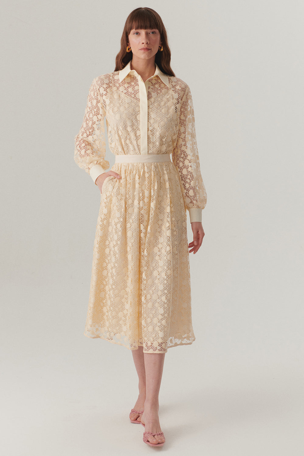 Exquise-Pamuklu Dantelli Regular Midi Etek-Etek-1-Milagron.com