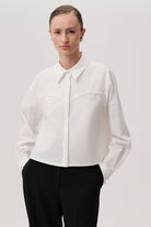 Exquise-Pamuklu Uzun Kol Kristal Taşlı Slim Fit Kemik Gömlek-GÖMLEK-3-Milagron.com