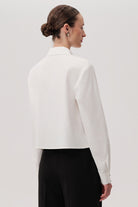 Exquise-Pamuklu Uzun Kol Kristal Taşlı Slim Fit Kemik Gömlek-GÖMLEK-4-Milagron.com