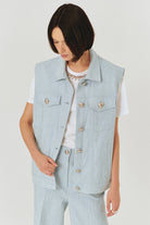 Exquise-Parlak Kumaş Detaylı Mavi Yelek-YELEK-2-Milagron.com