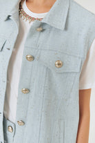 Exquise-Parlak Kumaş Detaylı Mavi Yelek-YELEK-3-Milagron.com