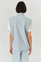 Exquise-Parlak Kumaş Detaylı Mavi Yelek-YELEK-5-Milagron.com