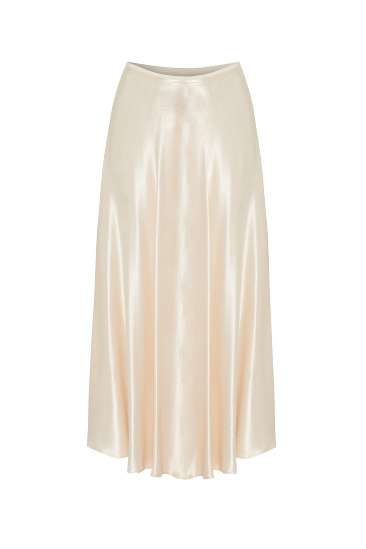 Exquise-Parlak Kumaş Saten Kiloş Midi Boy Etek-Etek-6-Milagron.com