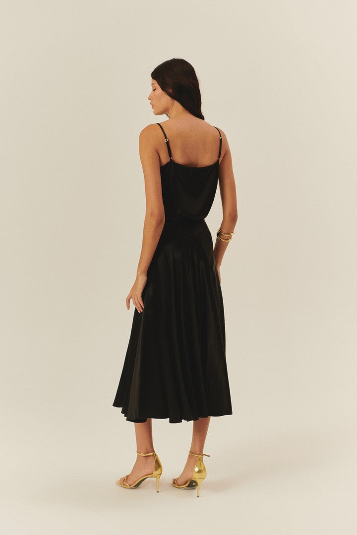 Exquise-Parlak Kumaş Saten Kiloş Midi Boy Etek-Etek-9-Milagron.com