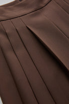 Exquise-Pileli Yüksel Bel Geniş Paçalı Regular Cepli Kahve Pantolon-PANTOLON-7-Milagron.com