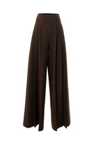 Exquise-Pileli Yüksel Bel Geniş Paçalı Regular Cepli Kahve Pantolon-PANTOLON-8-Milagron.com