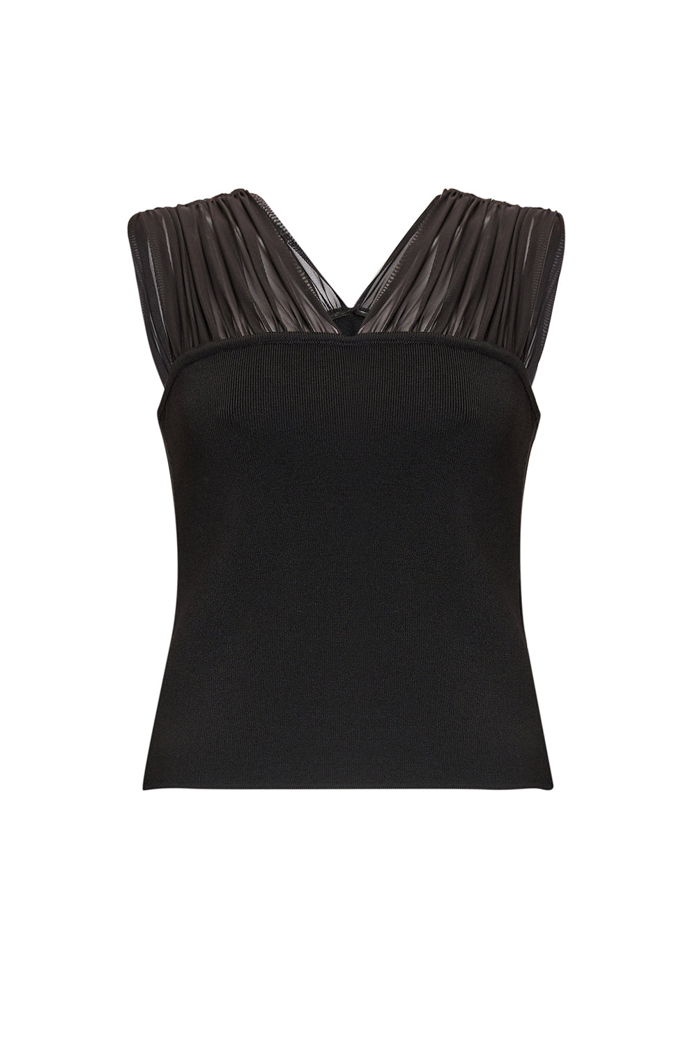 Exquise-Piliseli Tül Detaylı Kolsuz Triko Bluz-BLUZ-1-Milagron.com