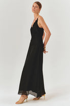 Exquise-Puantiye Detaylı Bele Oturan Askılı Siyah Maxi Elbise-ELBİSE-2-Milagron.com