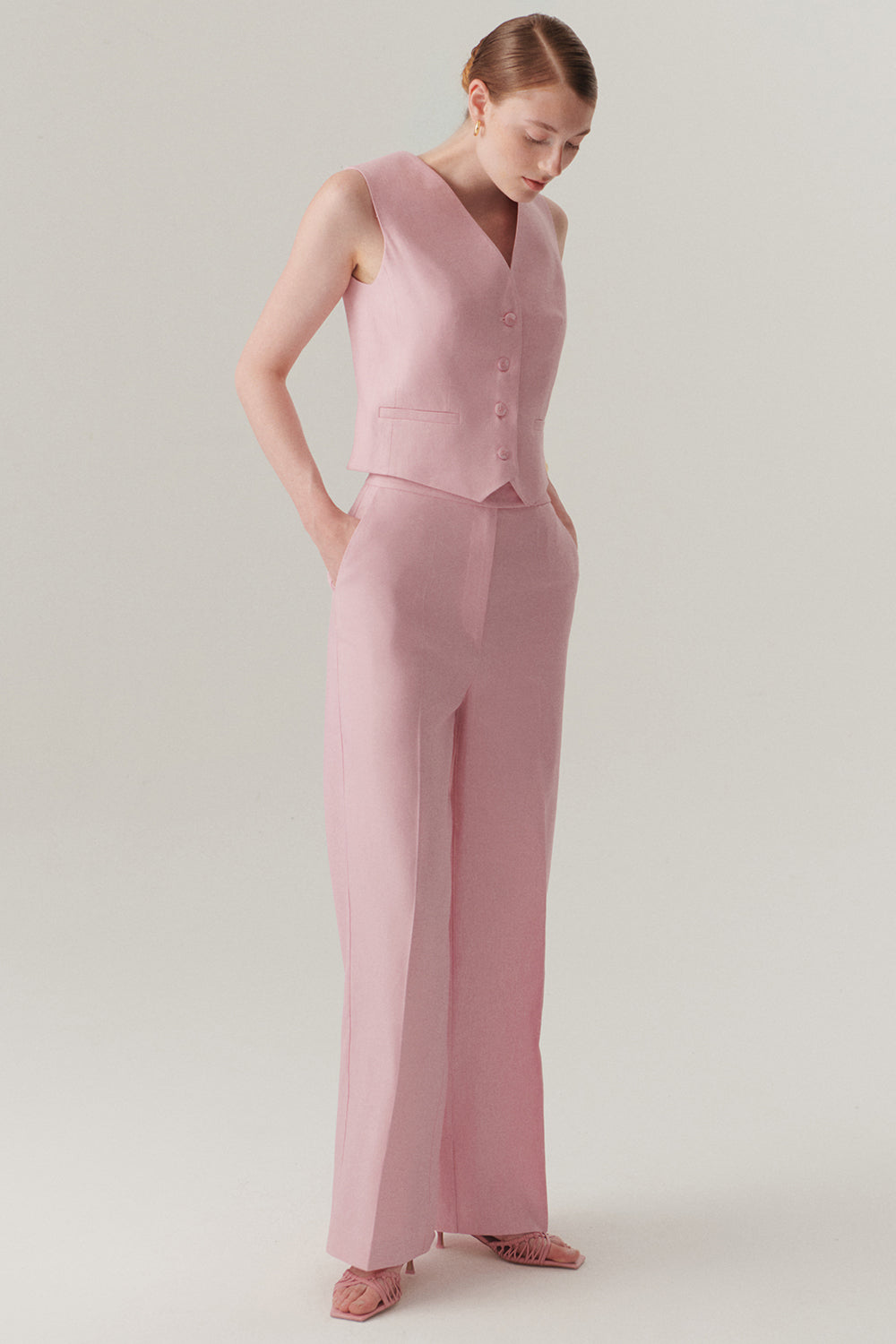 Exquise-Rahat Kalıp Pudra Keten Pantolon-PANTOLON-2-Milagron.com