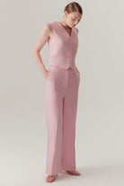 Exquise-Rahat Kalıp Pudra Keten Pantolon-PANTOLON-2-Milagron.com