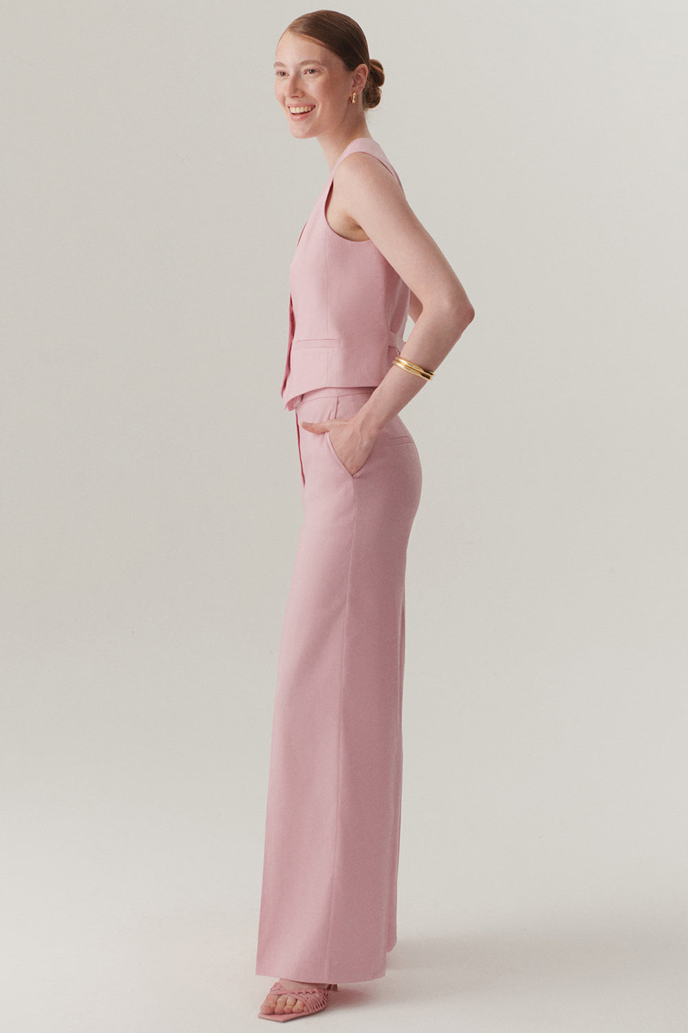 Exquise-Rahat Kalıp Pudra Keten Pantolon-PANTOLON-3-Milagron.com