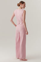 Exquise-Rahat Kalıp Pudra Keten Pantolon-PANTOLON-4-Milagron.com