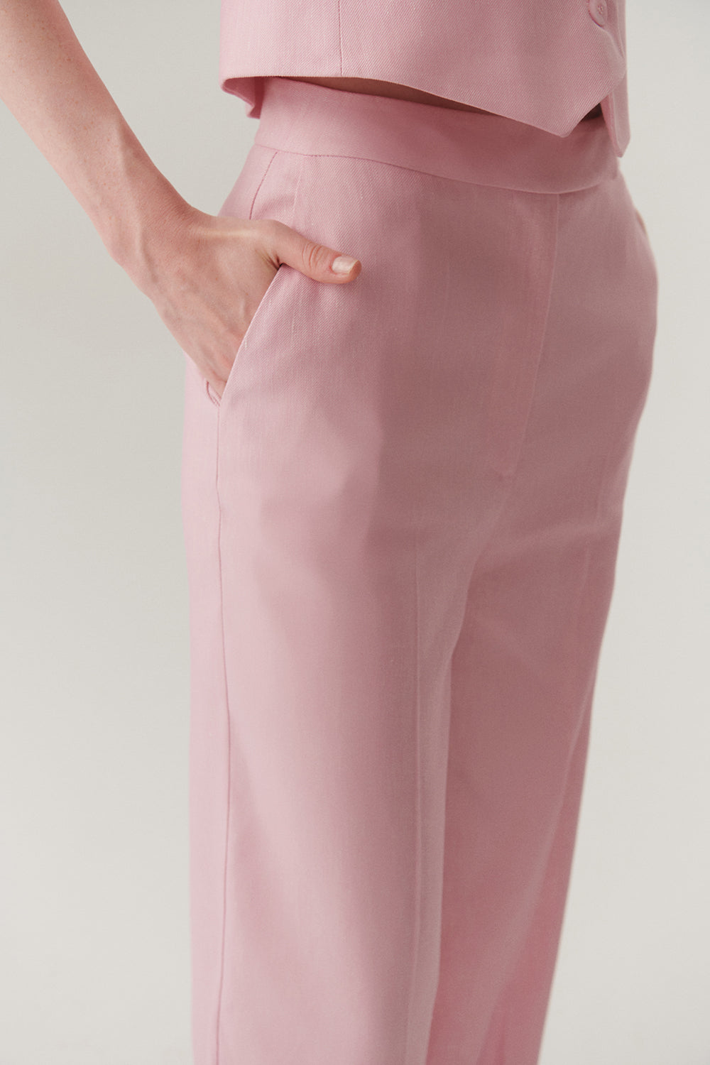 Exquise-Rahat Kalıp Pudra Keten Pantolon-PANTOLON-5-Milagron.com