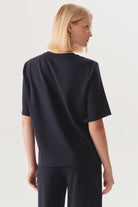 Exquise-Rahat Kesim İşleme Detaylı Bisiklet Yaka Lacivert Regular örme Tişört-T-Shirts-2-Milagron.com