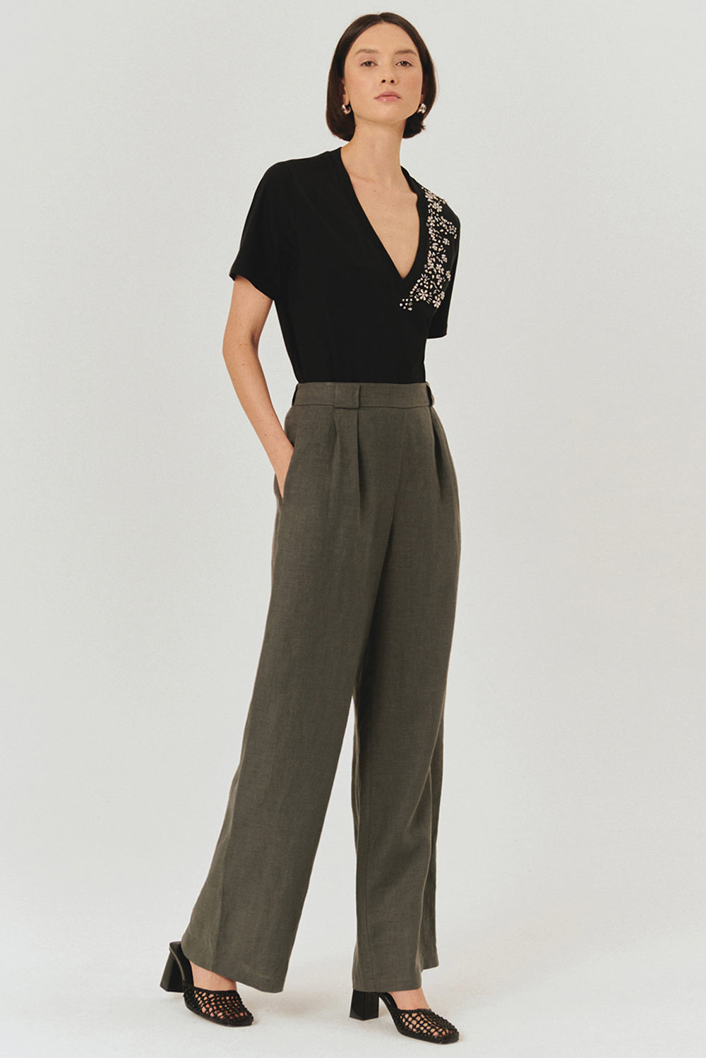 Exquise-Saf Keten Palazzo Gri Pantolon-PANTOLON-1-Milagron.com