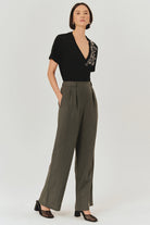 Exquise-Saf Keten Palazzo Gri Pantolon-PANTOLON-1-Milagron.com