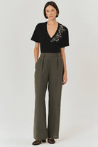 Exquise-Saf Keten Palazzo Gri Pantolon-PANTOLON-2-Milagron.com