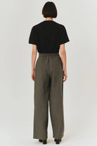 Exquise-Saf Keten Palazzo Gri Pantolon-PANTOLON-4-Milagron.com