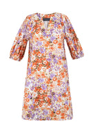 Exquise-Saf Pamuk V Yaka çiçek Desenli Rahat Kesim Elbise-ELBİSE-1-Milagron.com