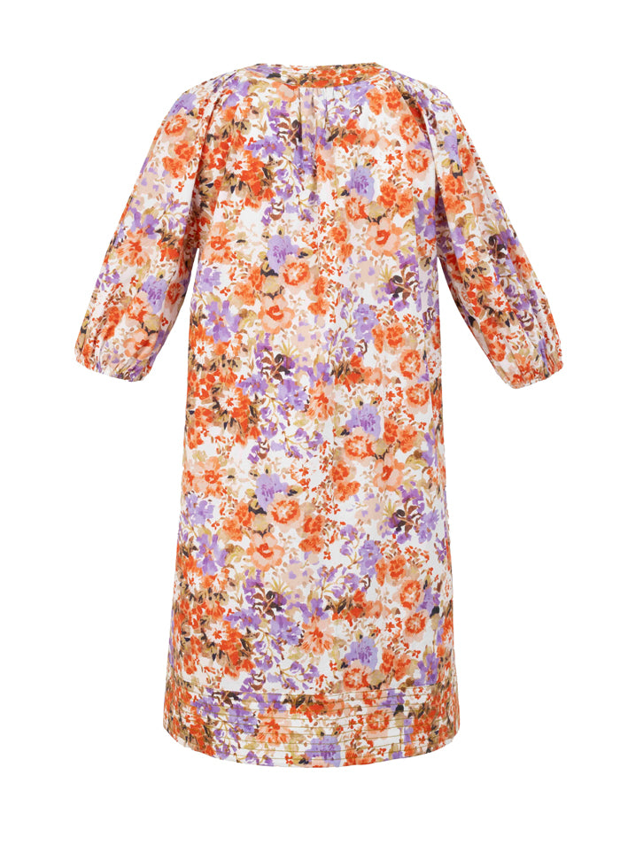 Exquise-Saf Pamuk V Yaka çiçek Desenli Rahat Kesim Elbise-ELBİSE-6-Milagron.com