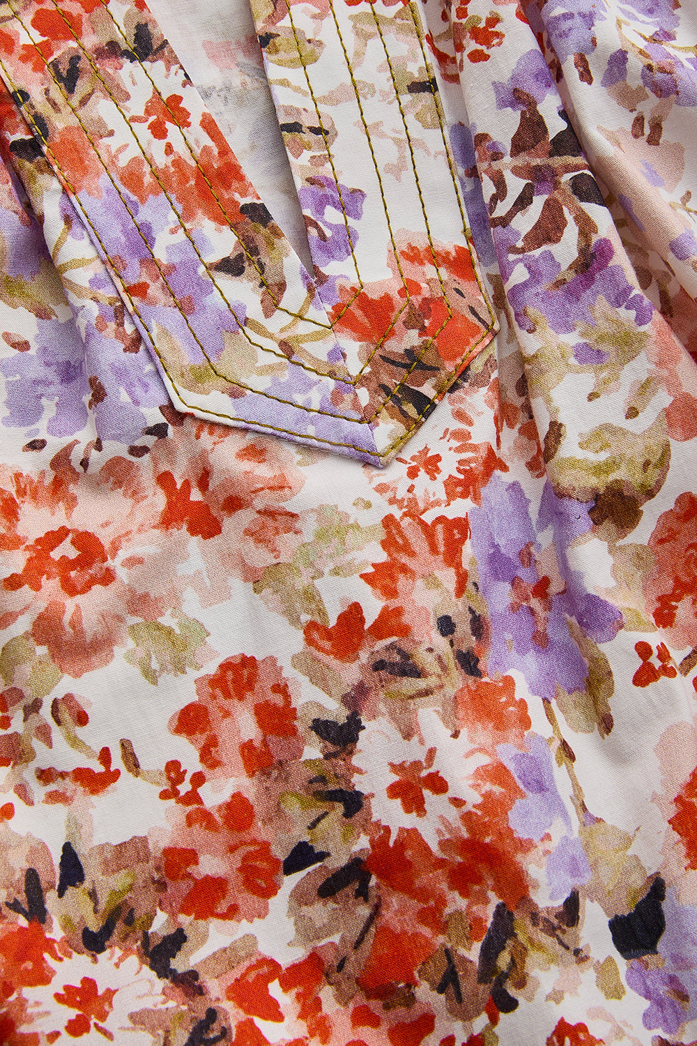 Exquise-Saf Pamuk V Yaka çiçek Desenli Rahat Kesim Elbise-ELBİSE-9-Milagron.com