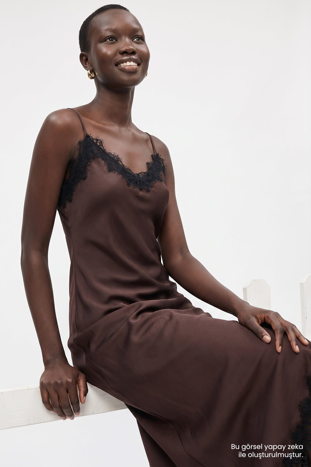 Exquise-Saten Yüzeyli Ayarlanabilir Askı Slim Fit Elbise – Kahverengi̇-Elbise-6-Milagron.com