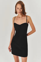 Exquise-Siyah Slim Fit Ayarlanabilir Askılı Mini Elbise-ELBİSE-3-Milagron.com