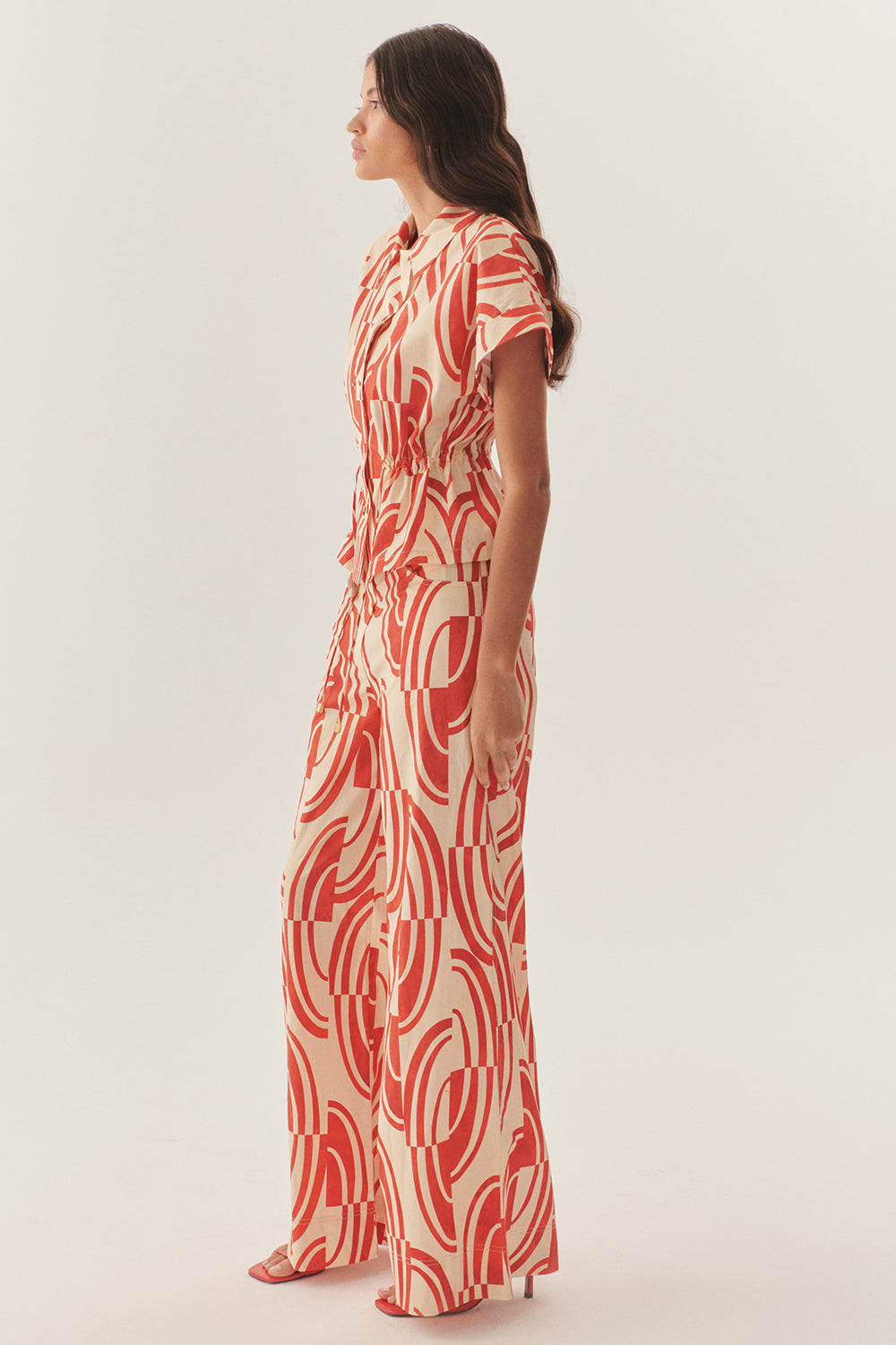 Exquise-Soyut Desenli Pamuklu Kahve Kemik Wide Leg Pantolon-Pantolon-10-Milagron.com