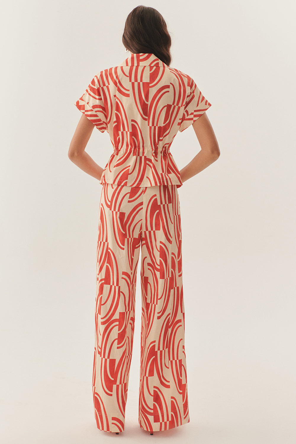 Exquise-Soyut Desenli Pamuklu Kahve Kemik Wide Leg Pantolon-Pantolon-11-Milagron.com