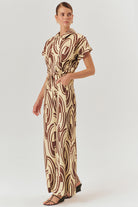 Exquise-Soyut Desenli Pamuklu Kahve Kemik Wide Leg Pantolon-Pantolon-2-Milagron.com