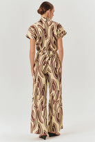 Exquise-Soyut Desenli Pamuklu Kahve Kemik Wide Leg Pantolon-Pantolon-4-Milagron.com