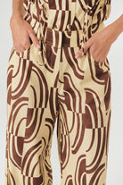 Exquise-Soyut Desenli Pamuklu Kahve Kemik Wide Leg Pantolon-Pantolon-5-Milagron.com