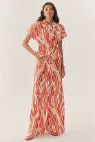 Exquise-Soyut Desenli Pamuklu Kahve Kemik Wide Leg Pantolon-Pantolon-9-Milagron.com