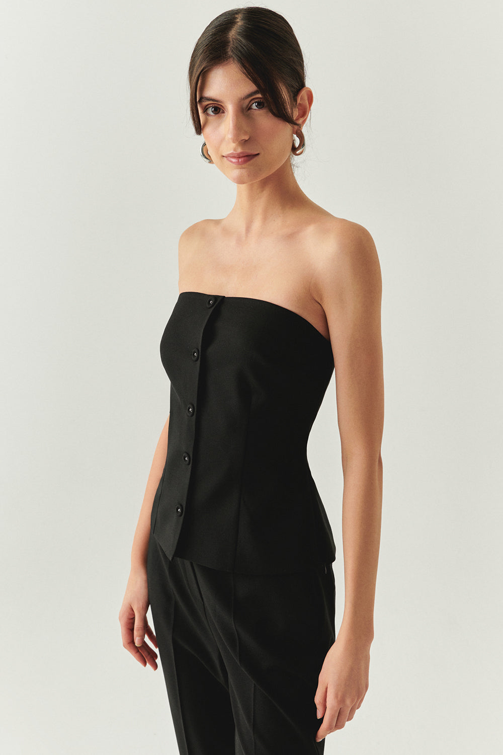 Exquise-Straplez Düğmeli Slim Fit Siyah Büstiyer-BÜSTİYER-3-Milagron.com