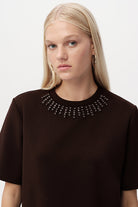 Exquise-Taş Detaylı Bisiklet Yaka Kısa Kollu T Shirt-T-SHIRT-2-Milagron.com