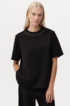 Exquise-Taş Detaylı Bisiklet Yaka Kısa Kollu T Shirt-T-SHIRT-5-Milagron.com