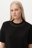 Exquise-Taş Detaylı Bisiklet Yaka Kısa Kollu T Shirt-T-SHIRT-7-Milagron.com