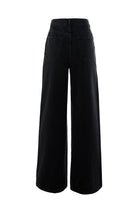 Exquise-Taş Detaylı Cepli Regular Geniş Paça Siyah Denim Pantolon-JEAN-8-Milagron.com