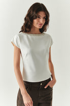 Exquise-Taş Detaylı Kayık Yaka Kolsuz Regular Kemik örme Bluz-BLUZ-1-Milagron.com