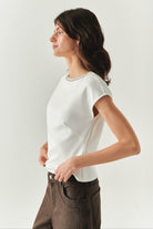 Exquise-Taş Detaylı Kayık Yaka Kolsuz Regular Kemik örme Bluz-BLUZ-2-Milagron.com