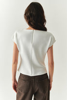 Exquise-Taş Detaylı Kayık Yaka Kolsuz Regular Kemik örme Bluz-BLUZ-3-Milagron.com