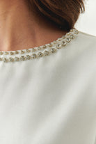 Exquise-Taş Detaylı Kayık Yaka Kolsuz Regular Kemik örme Bluz-BLUZ-5-Milagron.com