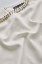 Exquise-Taş Detaylı Kayık Yaka Kolsuz Regular Kemik örme Bluz-BLUZ-6-Milagron.com